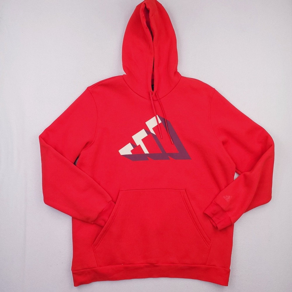 Adidas Hoodie Mens Extra Large Red Pullover Sweatshirt‎ 3d Triangle Logo Heavy